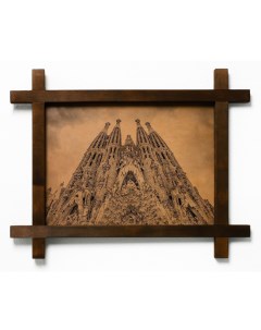 Картина Храм Саграда Фамилия Испания гравировка на натуральной коже Boomgift