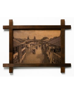Картина Шанхайская Венеция гравировка на натуральной коже Boomgift