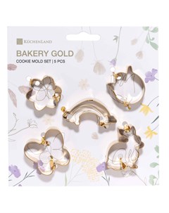 Набор форм для печенья 5 шт сталь золотистый Кролик Бабочка Цветы Радуга Bakery gold Kuchenland