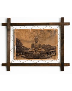 Картина Статуя Будды в храме Котоку ин гравировка на натуральной коже Boomgift