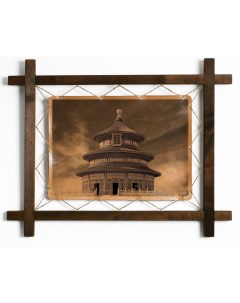 Картина Храм неба гравировка на натуральной коже Boomgift