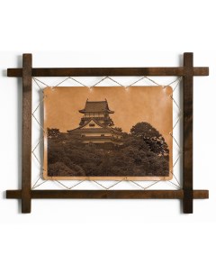 Картина Замок Инуяма Япония гравировка на натуральной коже Boomgift