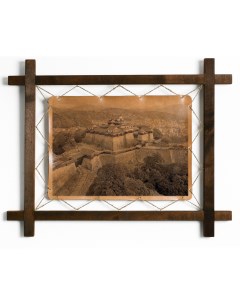 Картина Замок Мацуяма Япония гравировка на натуральной коже Boomgift