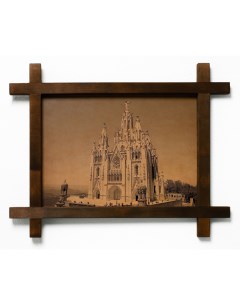 Картина Храм Святого Сердца в Барселоне гравировка на натуральной коже Boomgift
