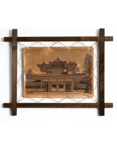 Картина Храм Хэйан Дзингу Япония гравировка на натуральной коже Boomgift