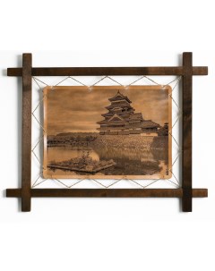 Картина Замок Мацумото Япония гравировка на натуральной коже Boomgift