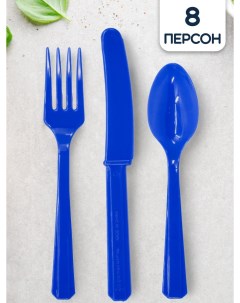 Одноразовые пластиковые приборы вилка нож ложка синий 24 шт Amscan