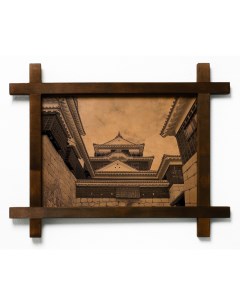 Картина Замок Мацуяма Япония гравировка на натуральной коже Boomgift