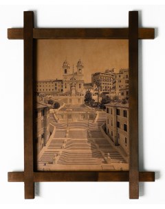 Картина Испанская лестница Рим гравировка на натуральной коже Boomgift