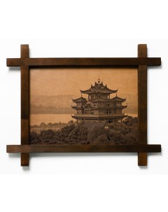 Картина Храм на холме Ханчжоу гравировка на натуральной коже Boomgift