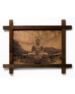 Картина Статуя Будды в храме Котоку ин гравировка на натуральной коже Boomgift