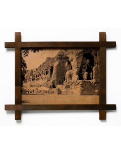 Картина Пещерные храмы Юньган гравировка на натуральной коже Boomgift