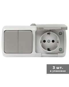 Розетка блок Мурманск 1 м 16А с заземлением с крышкой 2 кл выключатель IP54 серый Ekf