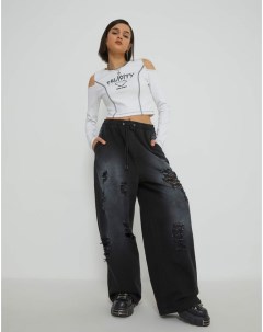Чёрные джинсы Baggy с рваной отделкой Gloria jeans