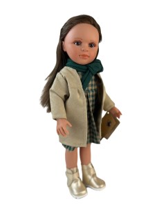 Кукла Нина брюнетка в бежевом жакете с зеленым шарфом 33 см 331552 Tukitu