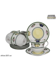 Чайный набор на 6 персон 12 предметов Фрукты чашки блюдца Lenardi