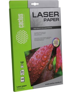 Фотобумага A4 160 г м глянцевая 100 листов односторонняя Laser Paper CS LPA4160100 для лазерной печа Cactus