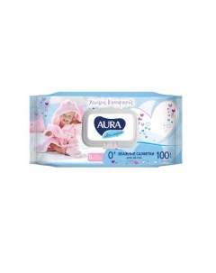 Салфетки влажные AURA для детей ULTRA COMFORT 100шт с крышкой 2шт Cotton club