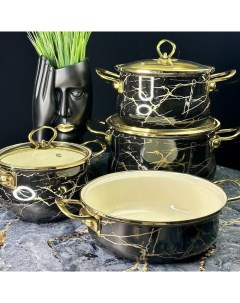 Набор эмалированной посуды для приготовления 7 предметов Черный мрамор 776 055 Lenardi