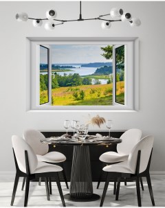 Фотообои постер с природой Вид из окна Летний пейзаж с речкой 100х150 см Dekor vinil