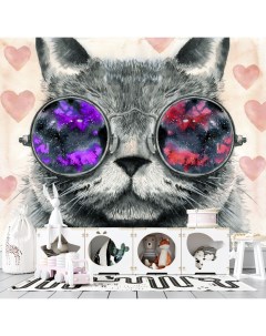 Фотообои Кот в разноцветных очках с сердечками 300х270 см Dekor vinil