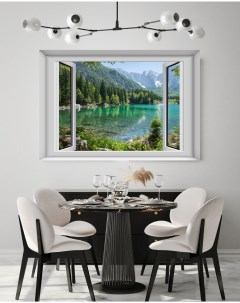 Фотообои постер с природой Вид из окна Горное озеро 100х150 см Dekor vinil