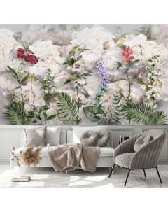 Фотообои Акварельные цветы на фоне пионов 300х180 см Dekor vinil