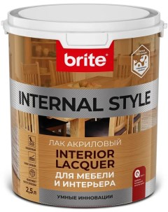 Лак для мебели акриловый Internal Style цвет прозрачный полуматовый 2 5 л Brita