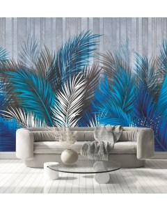 Фотообои Разноцветные листья пальмы в синих оттенках 300х270 см Dekor vinil