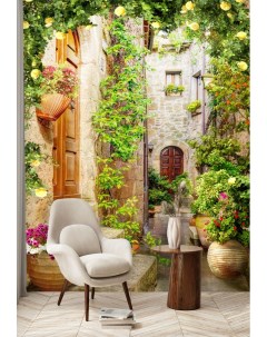 Фотообои Улочка с цветами в Италии для коридора 200х270 см Dekor vinil
