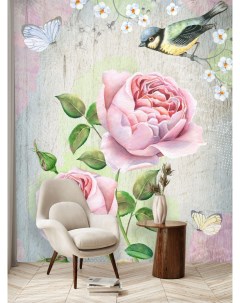 Фотообои Цветы и птицы в винтажном стиле для коридора 200х270 см Dekor vinil