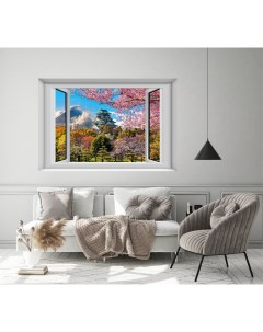 Фотообои Вид из окна Цветение сакуры бесшовные 100х150 см Dekor vinil