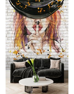 Фотообои Девушка в шляпе на фоне кирпичной стены 200х270 см Dekor vinil