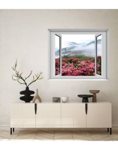 Фотообои Вид из окна Горный пейзаж с магнолией 100х120 см Dekor vinil