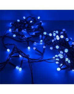 Новогодняя гирлянда светодиодная линейная 100L V8 синяя тёмный провод 10м Merry christmas