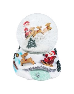 Снежный шар Дед Мороз в оленьей упряжке поднимается в гору 12х10х15см Merry christmas