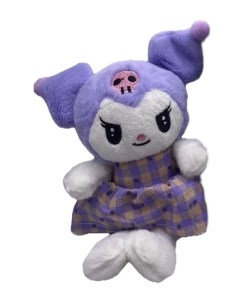 Брелок плюшевый Kuromi в платье в клетку в сиреневом Hello kitty