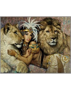 Алмазная мозаика Клеопатра со львами без подрамника 50x40 см 31 цвет Милато