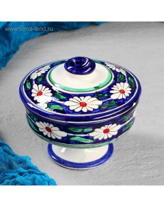 Сахарница Риштанская Керамика Цветы 250 мл синяя Nobrand