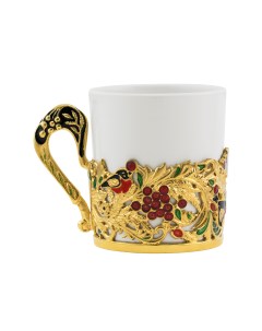 Чашка чайная Рябина никелированная с позолотой с эмалью КМ415ЧШ0308 Кольчугинский мельхиор