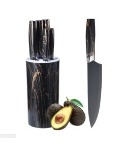 Набор ножей из нержавеющей стали с антипригарным покрытием 6 предметов чёрный мрамор Nobrand