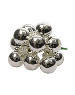 ГРОЗДЬ стеклянных глянцевых шариков 12 шаров по 25 мм серебряный Kaemingk (decoris)
