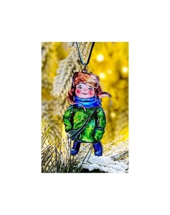 Елочная игрушка Мальчик в ушанке Зимние Каникулы 10 см дерево подвеска Манузинъ