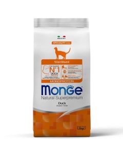 Сухой корм для кошек Cat Speciality Line Monoprotein Sterilised утка 1 5кг Monge