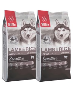 Сухой корм для взрослых собак всех пород Sensitive с ягненком и рисом 2 шт по 15 кг Blitz