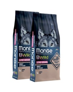 Сухой корм для собак BWILD LOW GRAIN с гусем 2 шт по 12 кг Monge