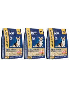 Сухой корм для собак PREMIUM DOG ADULT MEDIUM для средних пород с курицей 3шт по 3кг Brit*