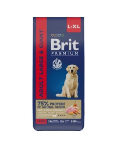 Сухой корм для собак Premium Adult L с курицей для крупных пород 15 кг Brit*