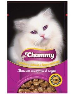 Влажный корм для кошек с мясным ассорти в соусе 24шт по 85г Chammy