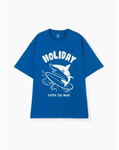 Синяя свободная футболка с принтом Holiday Gloria jeans